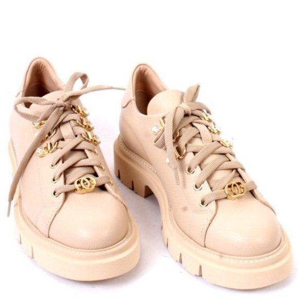 Luca Grossi 249 Beige Leather Platform Loafer Sneakers Shoes - Picture 2 of 8